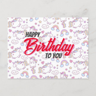cartão postal de aniversário lindo unicórnio