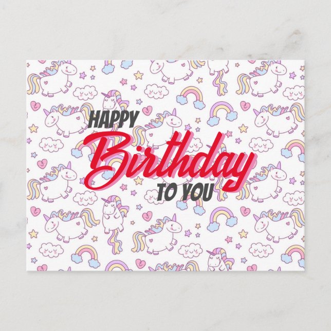 cartão postal de aniversário lindo unicórnio (Frente)