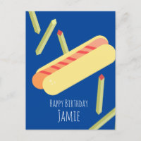 Cartão postal de Aniversário para Fries e Hotdog