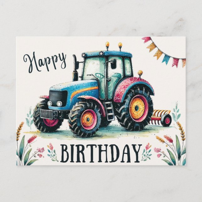 Cartão Postal de Aniversário Trator (Frente)