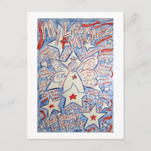 Cartão postal de anjo de estrelas e faixas (Frente)
