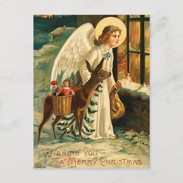 Cartão postal de anjo de Natal Vintage (Frente)