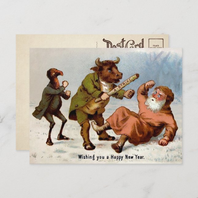 Cartão postal de Ano Novo A-Strike vitoriano (Frente/Verso)