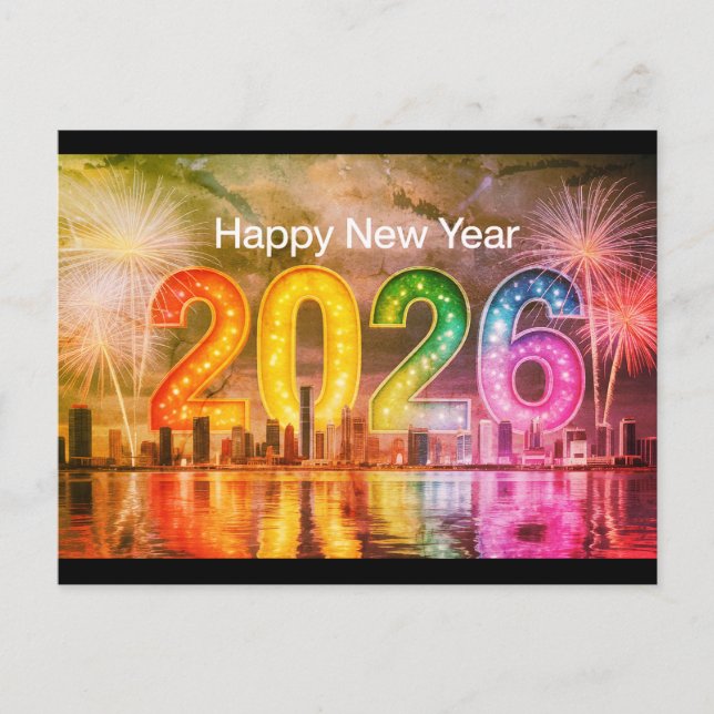 Cartão postal de Ano Novo Festivo (Frente)