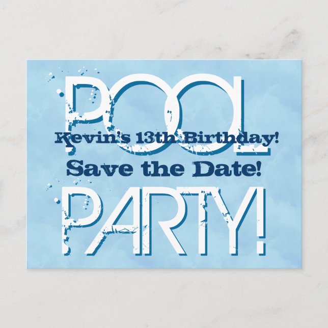 Cartão Postal De Anúncio 13 Birthday Piscina Party Salvar data V06 (Frente)