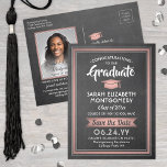 Cartão Postal De Anúncio 1 Quadro de fotos e graduação rosa Salve a data<br><div class="desc">Compartilhe as notícias alegres da sua próxima festa de formatura, assim como uma imagem favorita com este quadro elegante e cor-de-rosa e quadro-cor-de-rosa, salve os convites para cartões-postais. Foto e texto são simples de personalizar. (DICA DE IMAGEM: Uma maneira fácil de centralizar uma foto exatamente como você deseja é recortá-la...</div>