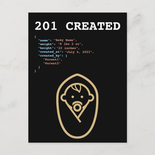 Cartão Postal De Anúncio 201 Status HTTP Criado Nascer Bebê (Frente)