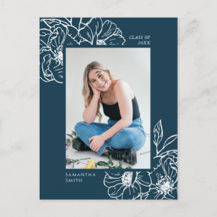 Cartão Postal De Anúncio 2022 Floral Verde Elegante Foto Graduação