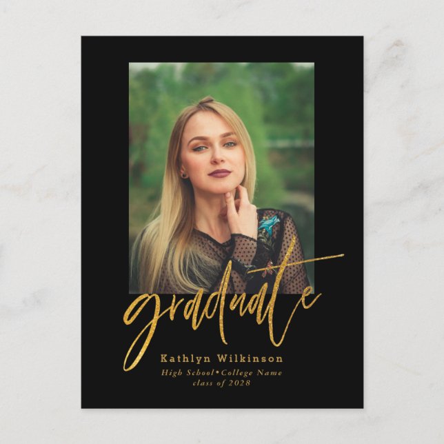 Cartão Postal De Anúncio 2023 Elegante Ouro Preto Script Foto Graduação (Frente)