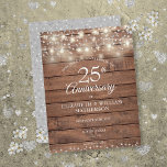 Cartão Postal De Anúncio 25 Aniversário Corda Ilumina Madeira Salvar Data<br><div class="desc">Apresentando luzes bonito de cordas e delicados corações prateados confetti em um fundo de madeira rústica. Personalize com seu especial aniversário de vinte e cinco anos de prata,  salve as informações de data em letra chic. Projetado por Thisnotme©</div>