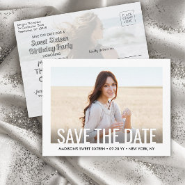 Cartão Postal De Anúncio 2 Foto Doce 16 Aniversário Moderno Salve a Data