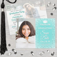 2 Fotos Graduação Salve a Data Moderno Azul Turque