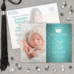 Cartão Postal De Anúncio 2 Graduação de Foto Salve a Data Teal Faux Silver<br><div class="desc">O tempo voa! Compartilhe as notícias alegres da sua próxima festa de formatura, assim como 2 favoritos, e agora as fotos com estas elegantes teal e cintilação prateada salvem os convites de cartão-postal. Imagens e textos são simples de personalizar. Se preferir, mude "Esta Cutie" para "Nossa Princesa" ou outro texto....</div>