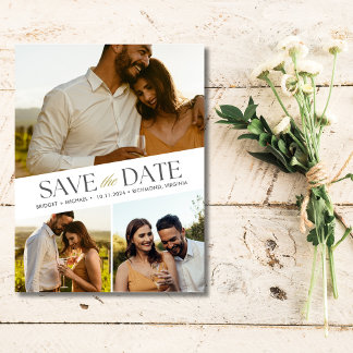 Cartão Postal De Anúncio 3 Fotos de Save the Date de Casamento