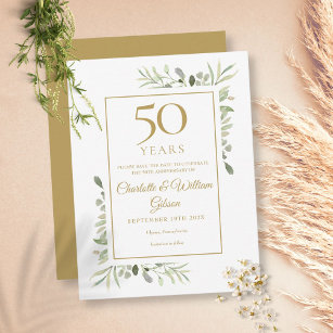 Cartão Postal De Anúncio 50º aniversário de casamento Greenery Salve a data