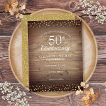 Cartão Postal De Anúncio 50º aniversário Dourado Coração Russo Salve a Data<br><div class="desc">Apresentando delicados corações de ouro confete sobre fundo de madeira rústica. Personalize com seu especial aniversário de 50 anos de ouro,  salve as informações de data na tipografia gráfica. Projetado por Thisnotme©</div>