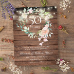 Cartão Postal De Anúncio 50º aniversário Salve a Data Rustic Floral<br><div class="desc">Apresentando delicadas rosas de aquarela, verde floral e lanternas de cordas sobre o fundo de madeiras rústicas, este cartão de 50 anos de casamento chic pode ser personalizado com suas informações especiais de aniversário de ouro. O reverso apresenta uma garland floral correspondente que enquadra suas datas de aniversário em um...</div>
