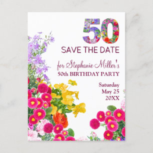Cartão Postal De Anúncio 50 anos de festa floral moderna de 50 anos