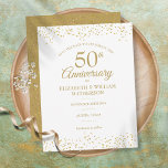 Cartão Postal De Anúncio 50th Anniversary Gold Dust Confetti Save the Date<br><div class="desc">Featuring delicate gold dust confetti. Personalise with your special fifty years golden anniversary save the date information in chic lettering. Designed by Thisisnotme©</div>