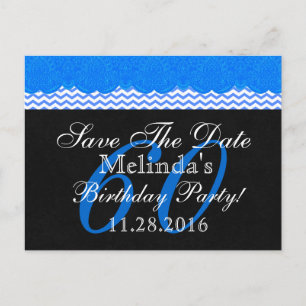 Cartão Postal De Anúncio 60th Save the Date Birthday Blue Lace Chevrons V06