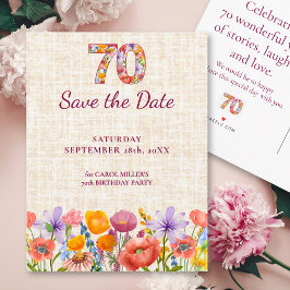Cartão Postal De Anúncio 70th Birthday Garden party - Floral Save the Date