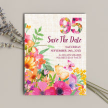 95 Anos Flores Floral Linho Aniversário de 95 anos