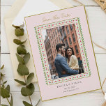 Cartão Postal De Anúncio A borda da Flor Étnica Rosa Foto Salva O Dia<br><div class="desc">Elegante A mão étnica pintou a moldura floral de aquarela em um casamento cor-de-rosa pálido Salve o cartão postal do anúncio da data com fotos de casais.</div>