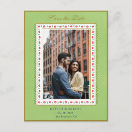 Cartão Postal De Anúncio A borda da Flor Mint Green Foto Salva O Dia