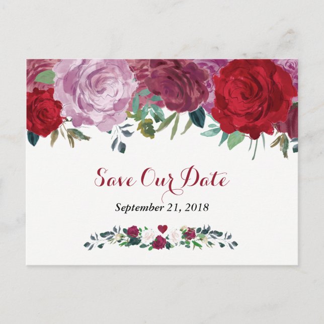 Cartão Postal De Anúncio A Coleção de Casamento Floral Romântico (Frente)