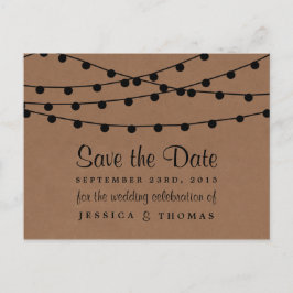 Cartão Postal De Anúncio A Coleção de Casamentos Rustic Kraft String Lights