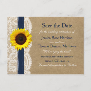 Cartão Postal De Anúncio A Coleção Kraft, Lace & Sunflower - Azul-marinho