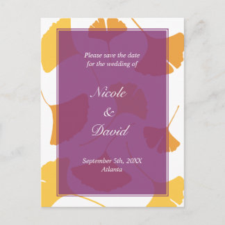 Cartão Postal De Anúncio A queda de ginkgo deixa o casamento roxo salvo a d
