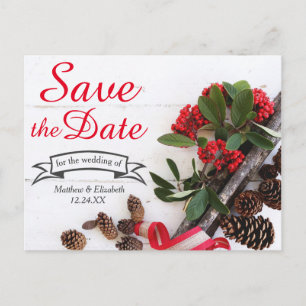 Cartão Postal De Anúncio A Rústica Holly De Natal E Pine Cones Salvem A Dat