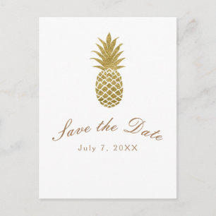 Cartão Postal De Anúncio Abacaxi Dourado Branco Moderno Tropical Salvar a D