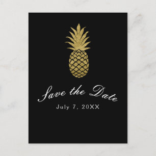 Cartão Postal De Anúncio Abacaxi Dourado Preto Moderno Tropical Salve a Dat