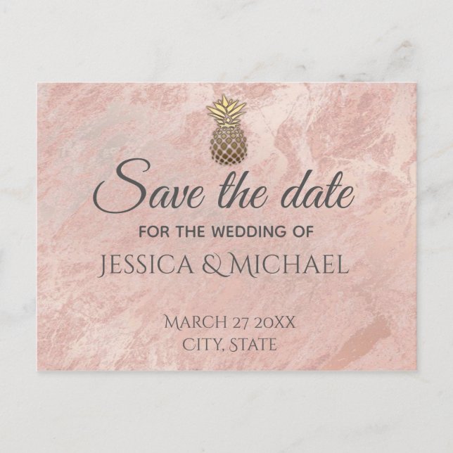Cartão Postal De Anúncio abacaxi dourado rosa, exceto data (Frente)
