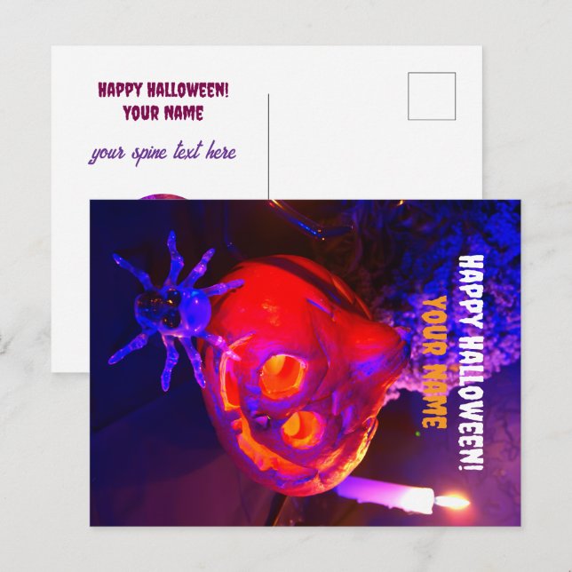 Cartão Postal De Anúncio Abóboras de Halloween neon (Frente/Verso)