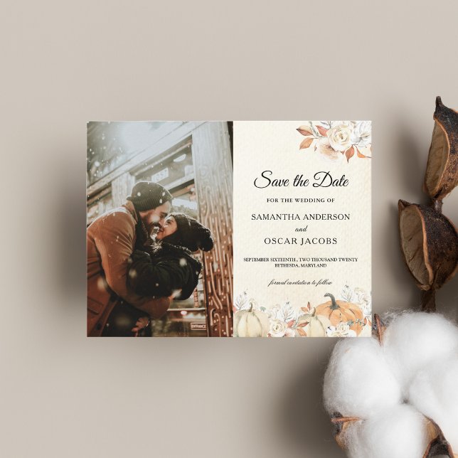 Cartão Postal De Anúncio Abóboras e Flores de Outono Rústicas (Criador carregado)