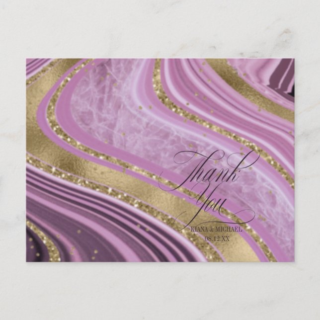 Cartão Postal De Anúncio Abstrato Agate Wedding Obrigado Mauve ID827 (Frente)