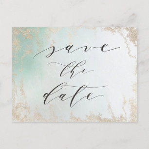 Cartão Postal De Anúncio Abstrato Aqua Ombre Fade com Glitter Dourado Fosco