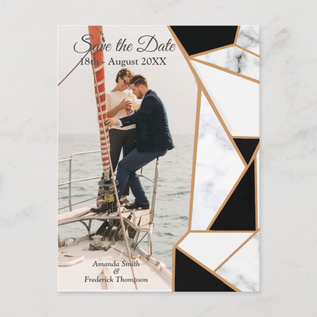 Cartão Postal De Anúncio Abstrato Dourado preto moderno no mármore branco (Frente)