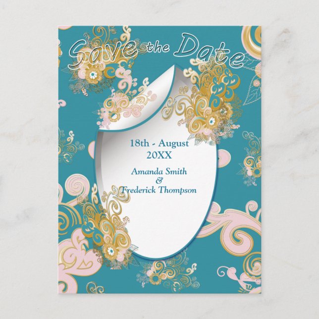 Cartão Postal De Anúncio Abstrato rosa alegre, azul-céu - Flores rosa (Frente)