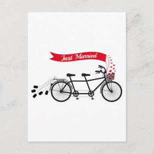 Cartão Postal De Anúncio Acaba de casar, bicicleta tándem de casamento