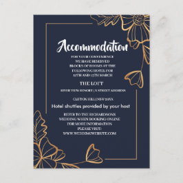 Cartão Postal De Anúncio Acomodação azul marinho e floral dourada