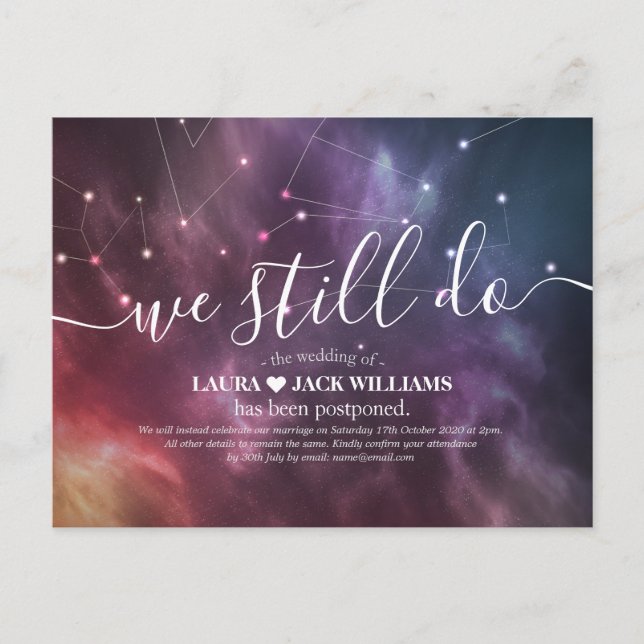 Cartão Postal De Anúncio Adiamento De Casamento Ainda Fazemos Constelações (Frente)