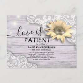 Cartão Postal De Anúncio Adiamento de Casamento Amor é Patiente Girassóis