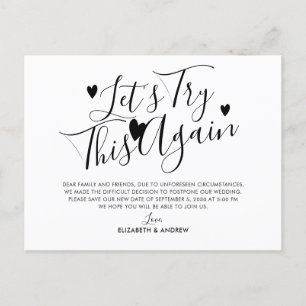 Cartão Postal De Anúncio Adiamento de Casamento Mudança de Data Tente Novam