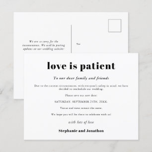 Cartão Postal De Anúncio Adiamento de Casamento O Amor é Paciente Salve Nov
