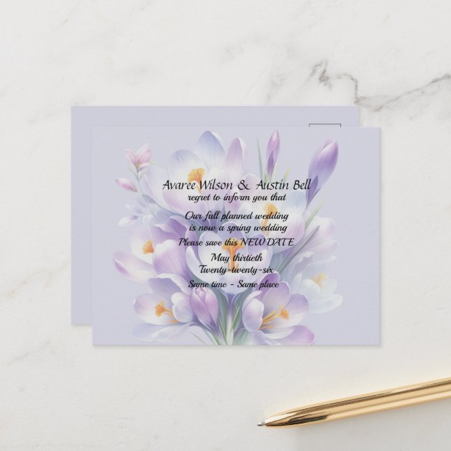 Cartão Postal De Anúncio Adiamento do Casamento Cores de Outono (Frente/Verso In Situ)