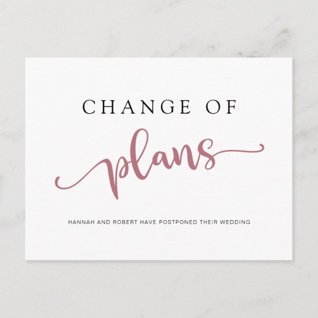 Cartão Postal De Anúncio Adiamento do Casamento Mudança de Planos Rose Blac (Frente)